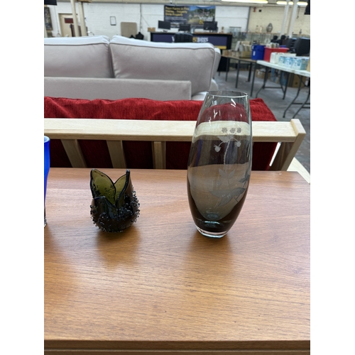 247 - Nine mid 20th century art glass vases and bowls to include Josef Hospodka for Chřibská etc.