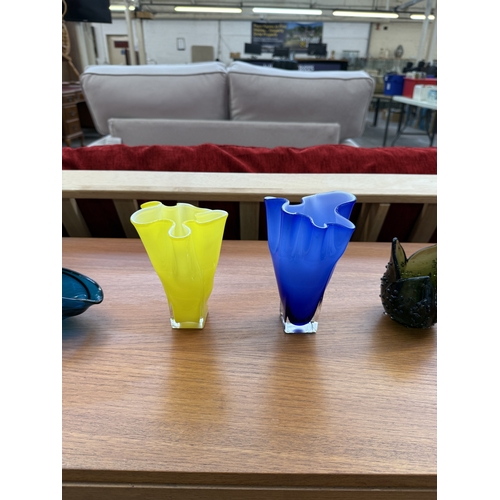 247 - Nine mid 20th century art glass vases and bowls to include Josef Hospodka for Chřibská etc.