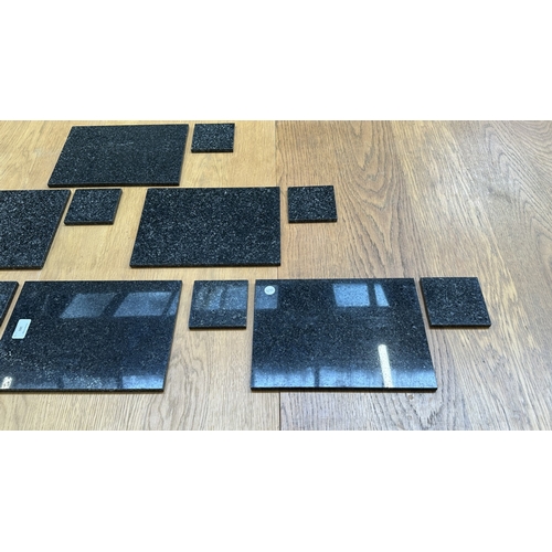 101 - Six polished granite table mats and coasters - table mats approx. 21cm x 29cm