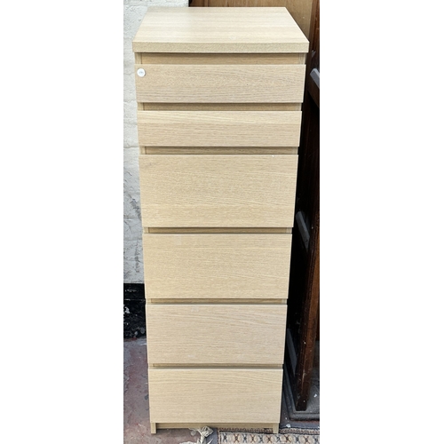113 - An IKEA Malm oak effect chest of drawers with fitted mirror - approx. 124cm high x 40cm wide x 48cm ... 