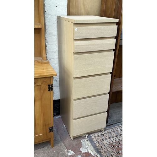 113 - An IKEA Malm oak effect chest of drawers with fitted mirror - approx. 124cm high x 40cm wide x 48cm ... 