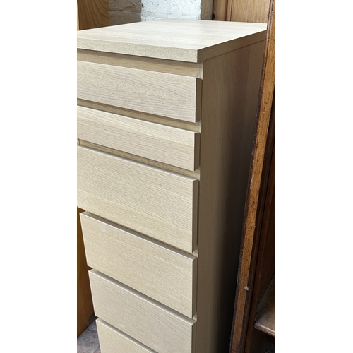 113 - An IKEA Malm oak effect chest of drawers with fitted mirror - approx. 124cm high x 40cm wide x 48cm ... 