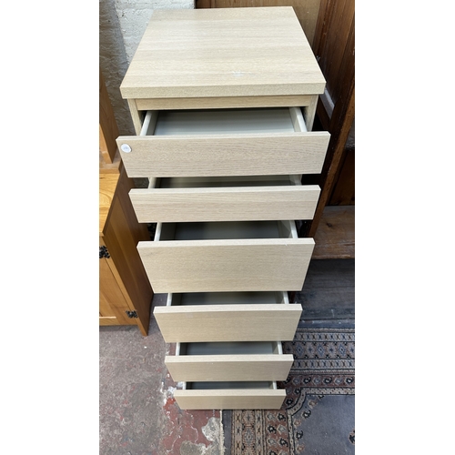 113 - An IKEA Malm oak effect chest of drawers with fitted mirror - approx. 124cm high x 40cm wide x 48cm ... 