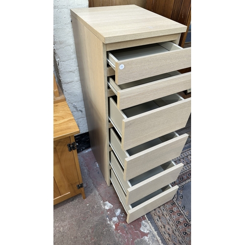 113 - An IKEA Malm oak effect chest of drawers with fitted mirror - approx. 124cm high x 40cm wide x 48cm ... 