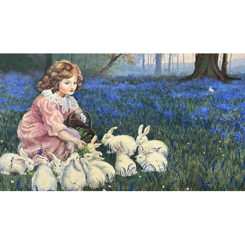 116A - A late 20th century gilt framed oil on canvas titled 'Alice in Wonderland, Feeding the Rabbits' afte... 