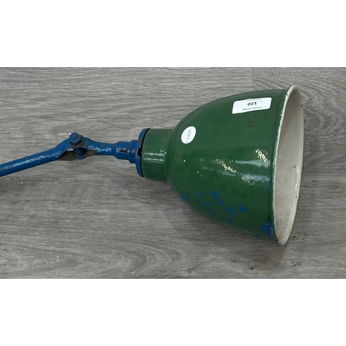 120 - A mid 20th century Revo green and blue painted metal articulated industrial machinist's desk lamp - ... 