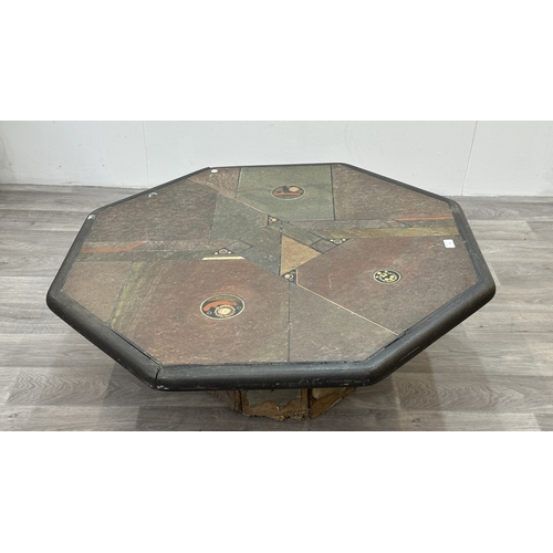 121 - A Brutalist Paul Kingma Tableaux series brass and copper inlaid slate octagonal coffee table - appro... 