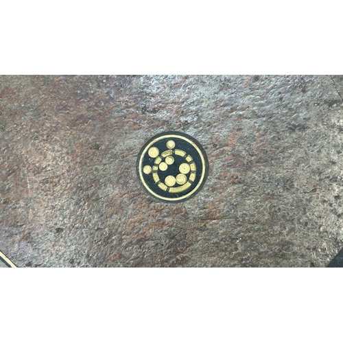 121 - A Brutalist Paul Kingma Tableaux series brass and copper inlaid slate octagonal coffee table - appro... 