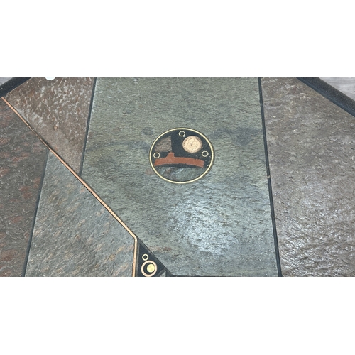 121 - A Brutalist Paul Kingma Tableaux series brass and copper inlaid slate octagonal coffee table - appro... 