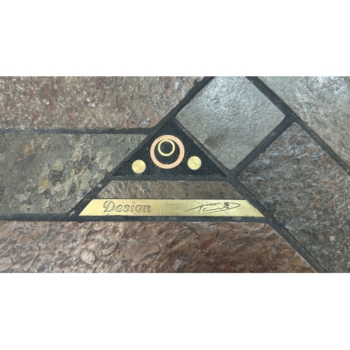 121 - A Brutalist Paul Kingma Tableaux series brass and copper inlaid slate octagonal coffee table - appro... 