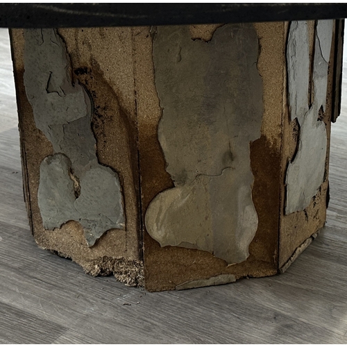 121 - A Brutalist Paul Kingma Tableaux series brass and copper inlaid slate octagonal coffee table - appro... 
