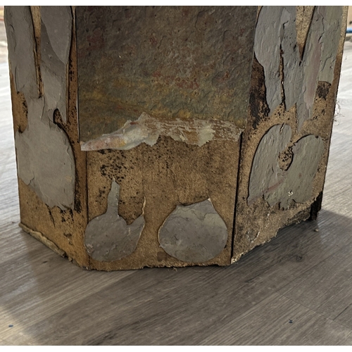 121 - A Brutalist Paul Kingma Tableaux series brass and copper inlaid slate octagonal coffee table - appro... 