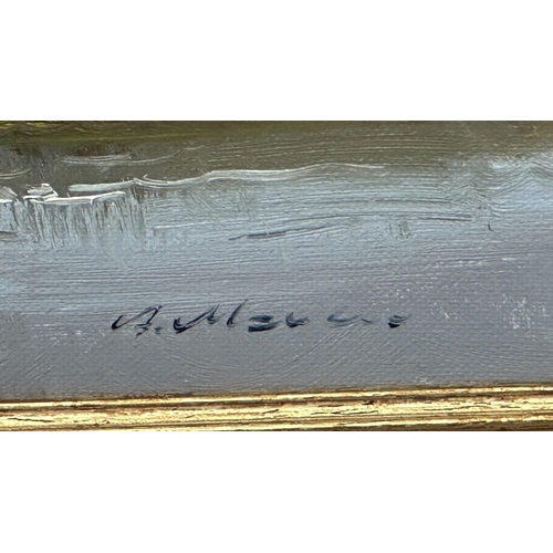 135 - A mid/late 20th century gilt framed oil on canvas of a flower picking scene, signed lower right - ap... 