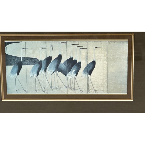136 - Two gilt framed Japanese crane prints, one Suzuki Kiitsu and one Ogata Kōrin - both approx. 37cm hig... 