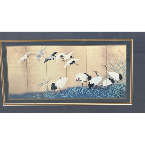 136 - Two gilt framed Japanese crane prints, one Suzuki Kiitsu and one Ogata Kōrin - both approx. 37cm hig... 
