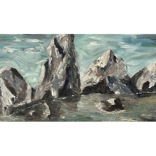 139 - A mid/late 20th century framed oil on board depicting a seascape - approx. 47cm high x 57cm wide