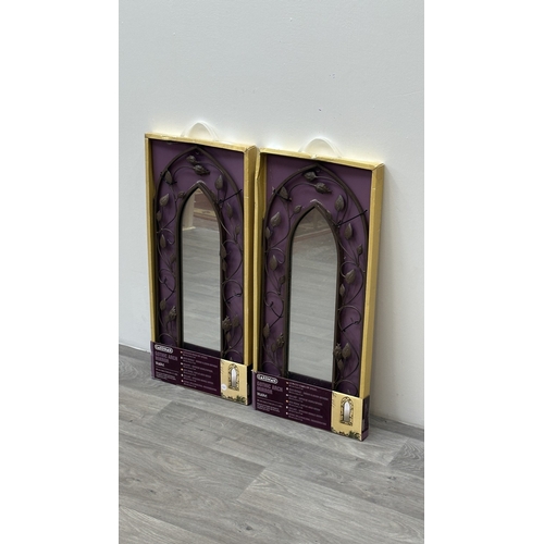 143 - Two boxed Gardman Gothic arch top wall mirrors - approx. 30.5cm x 2cm x 71cm