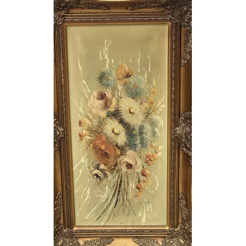 146 - Two 19th century style gilt framed floral oils on canvas - approx. 77cm high x 44cm wide