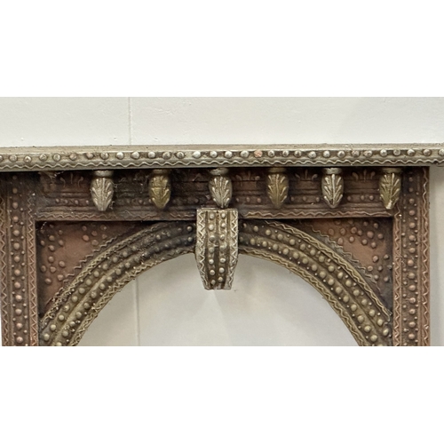 148 - Three Indian painted and carved wooden jharoka window frames - largest approx. 94cm high x 55cm wide