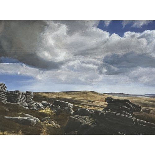 151 - A framed oil painting of a landscape scene, signed lower right Stuart - approx. 56cm high x 66cm wid... 