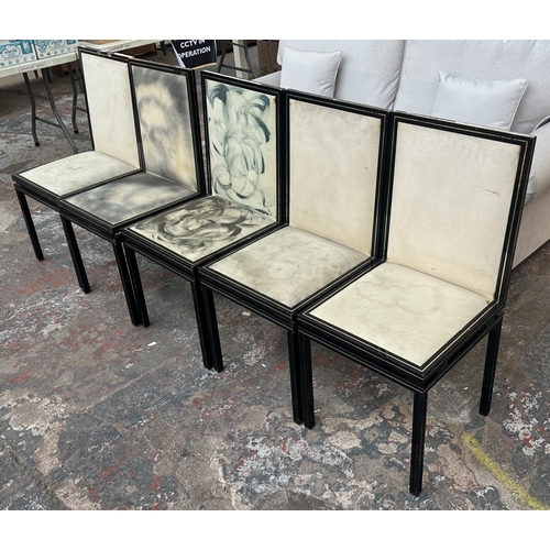 17 - Five 1970s Pierre Vandel of Paris black lacquered aluminium and fabric upholstered dining chairs