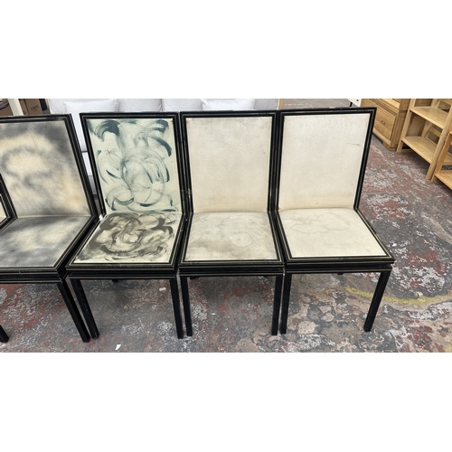 17 - Five 1970s Pierre Vandel of Paris black lacquered aluminium and fabric upholstered dining chairs