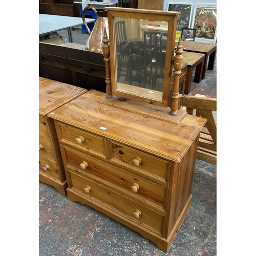 35 - Two pieces of Victorian style pine furniture, one dressing table mirror - approx. 59cm high x 61cm w... 