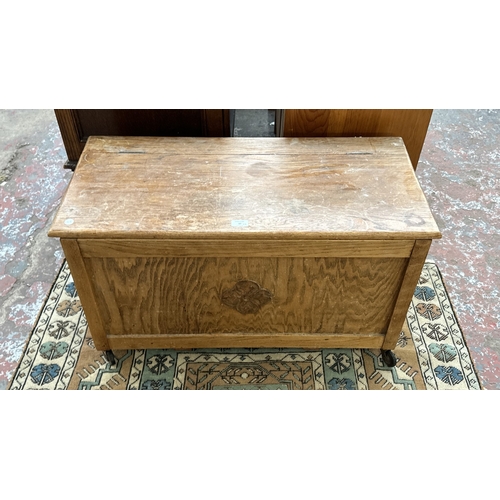 37 - Two pieces of furniture, one Victorian style beech free standing towel rail - approx. 78cm high x 63... 