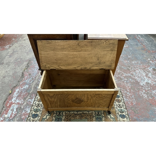 37 - Two pieces of furniture, one Victorian style beech free standing towel rail - approx. 78cm high x 63... 