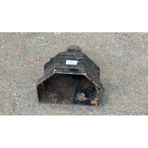 49 - A Victorian black painted cast iron drain hopper - approx. 25cm high x 25cm wide x 17cm deep