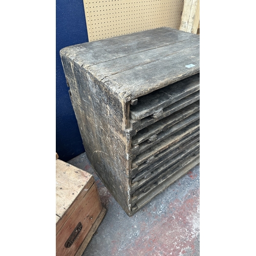 52 - An early 20th century pine drying rack - approx. 83cm high x 72cm wide x 55cm deep