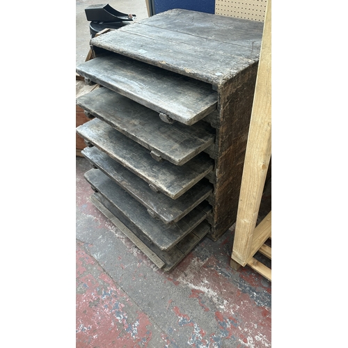 52 - An early 20th century pine drying rack - approx. 83cm high x 72cm wide x 55cm deep