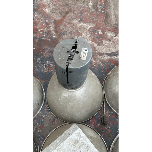 58 - Seven aluminium industrial pendant lights - largest approx. 61cm high x 47cm diameter