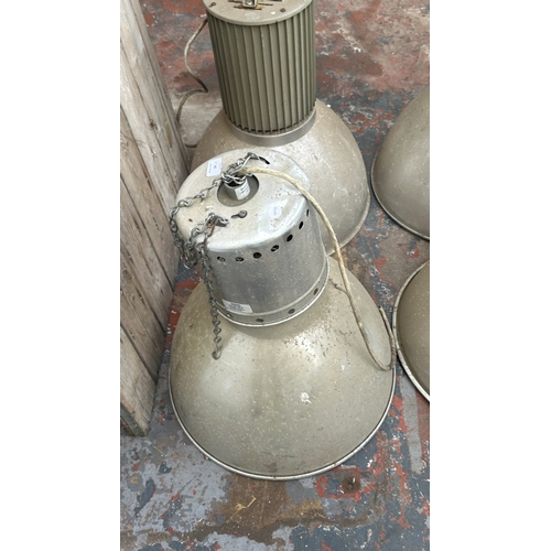 58 - Seven aluminium industrial pendant lights - largest approx. 61cm high x 47cm diameter