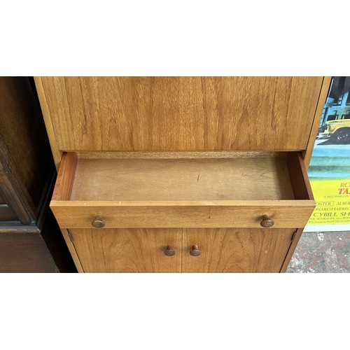 63B - A mid 20th century Remploy teak bureau - approx. 99cm high x 61cm wide x 35cm deep