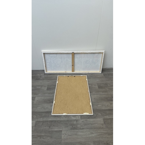 63D - Two reproduction prints, one framed Pulp Fiction poster - approx. 89cm high x 64cm wide and one canv... 