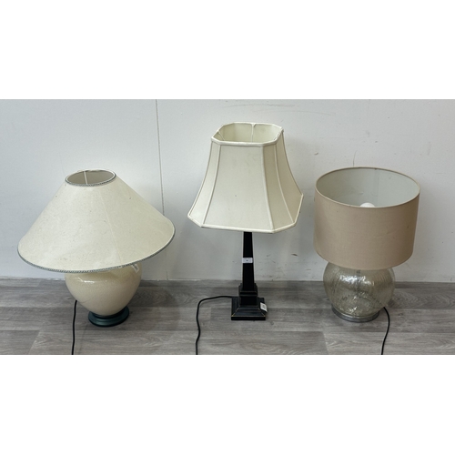 65 - Three modern table lamps, one Laura Ashley Home Henshaw black, one BHS crackle glazed ceramic and gr... 