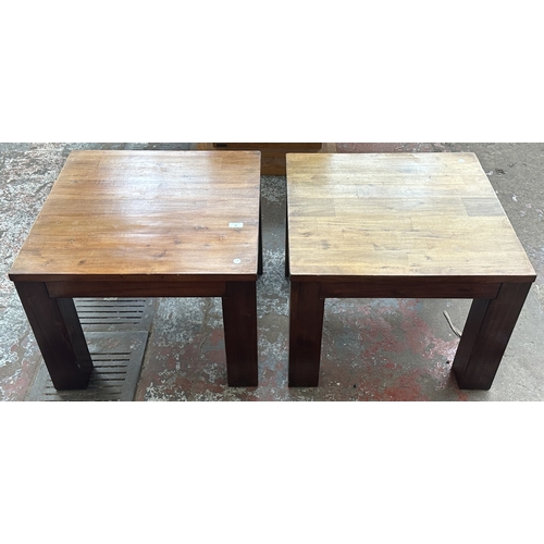 76 - A pair of modern hardwood side tables - approx. 45cm high x 60cm square