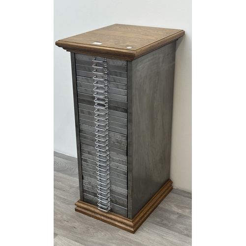 78 - A 1930s upcycled metal thirty drawer filing cabinet with later oak top and base - approx. 88cm high ... 