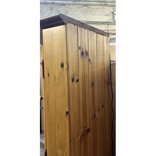 84 - A pine free standing corner display cabinet - approx. 191cm high x 71cm wide x 44cm deep