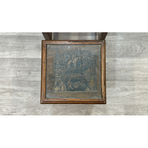 87 - A Chinese carved hardwood quartetto nest of tables - approx. 63cm high x 50cm wide x 35cm deep