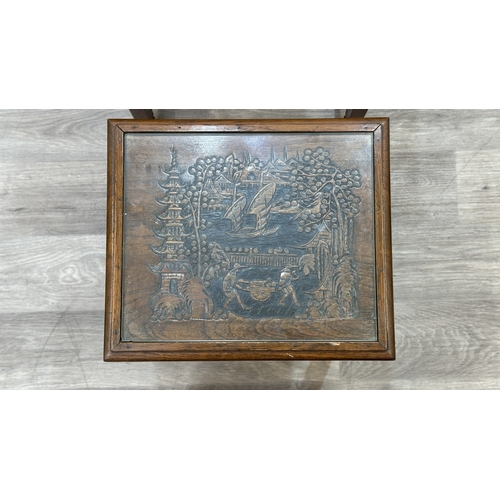 87 - A Chinese carved hardwood quartetto nest of tables - approx. 63cm high x 50cm wide x 35cm deep