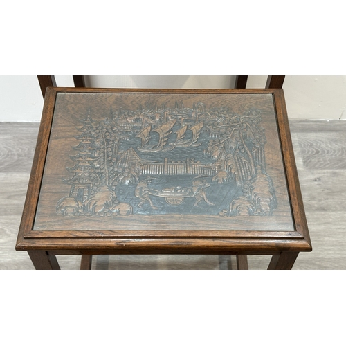 87 - A Chinese carved hardwood quartetto nest of tables - approx. 63cm high x 50cm wide x 35cm deep