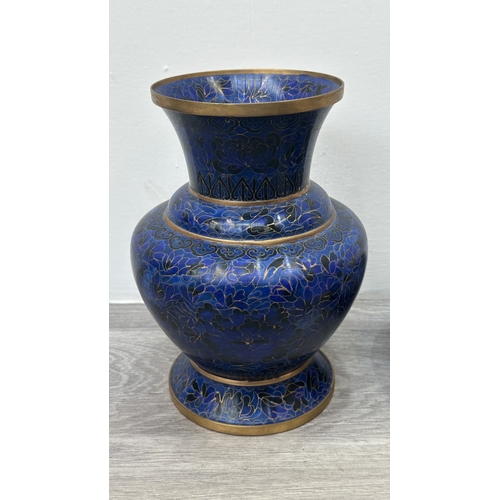 90 - Two pieces of Chinese cloisonné ware, one vase - approx. 23cm high and one circular bowl - approx. 7... 