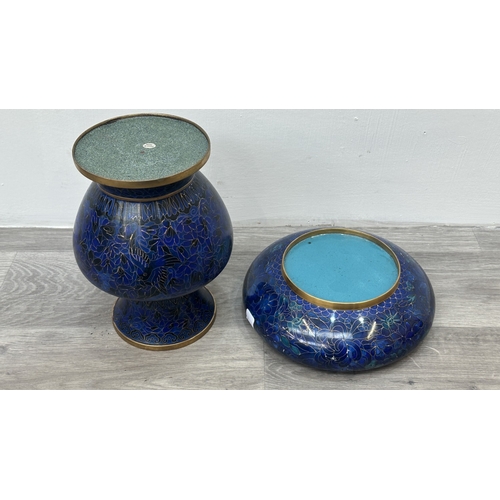 90 - Two pieces of Chinese cloisonné ware, one vase - approx. 23cm high and one circular bowl - approx. 7... 