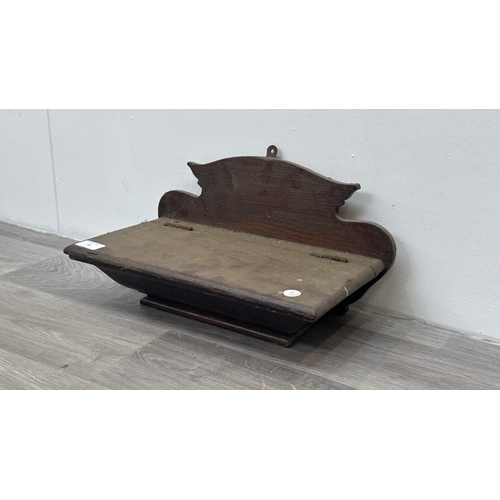 95 - A Georgian style stained oak wall hanging salt/candle box - approx. 21cm high x 37cm wide x 20cm dee... 