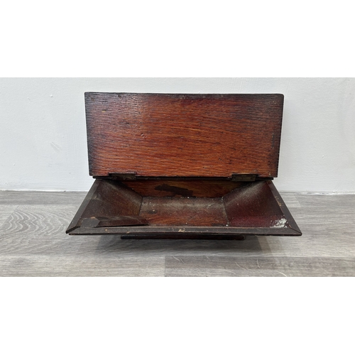 95 - A Georgian style stained oak wall hanging salt/candle box - approx. 21cm high x 37cm wide x 20cm dee... 