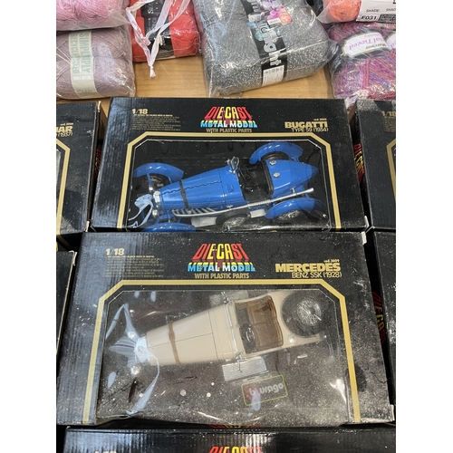 329 - Ten boxed Bburago diecast model vehicles to include 1/18 Bugatti Type 59 (1934), 1/18 Mercedes Benz ... 
