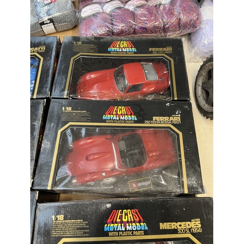 329 - Ten boxed Bburago diecast model vehicles to include 1/18 Bugatti Type 59 (1934), 1/18 Mercedes Benz ... 