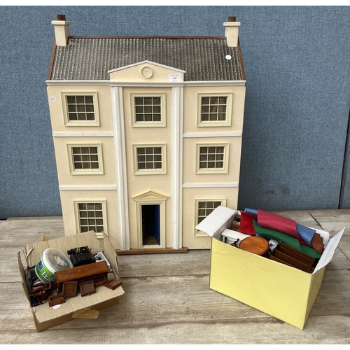 337 - A Georgian style wooden doll's house with accessories - approx. 80cm high x 60cm wide x 32cm deep